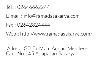 Ramada Hotel Sakarya iletiim bilgileri